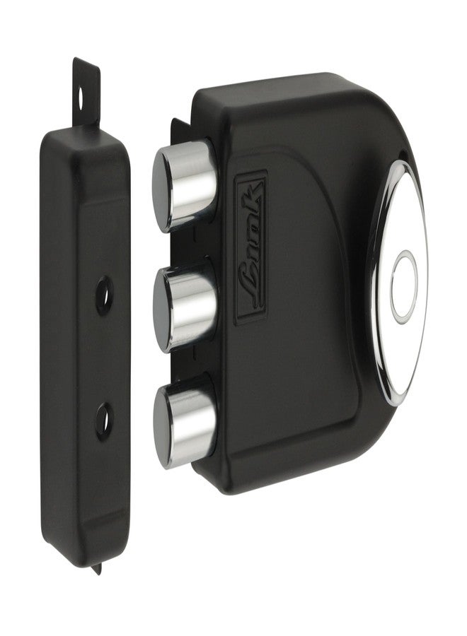 Link Heavy-Duty Main Door Rim Lock with 14-Pin Dimple Key Technology, Big Oval Silver Knob, and 3 Deadbolts with One Side Key-Black | 10 Years Warranty - Image 2